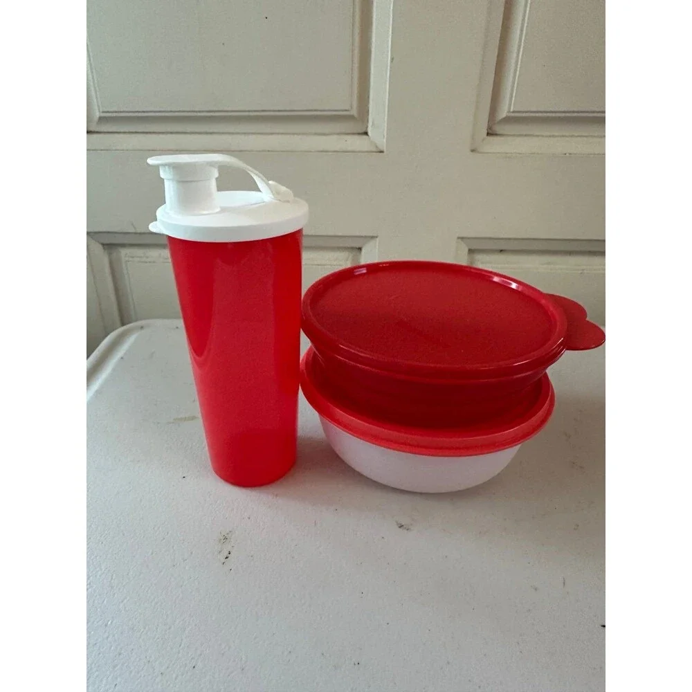 New Red Tupperware Food Drink Storage Bowls Containers Mix Lot 6 Piece Set